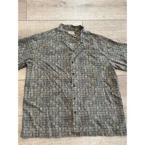 LL BEAN Shirt Mens Large Batik Mayan Aloha Print Aztec Button Up Camp Cotton